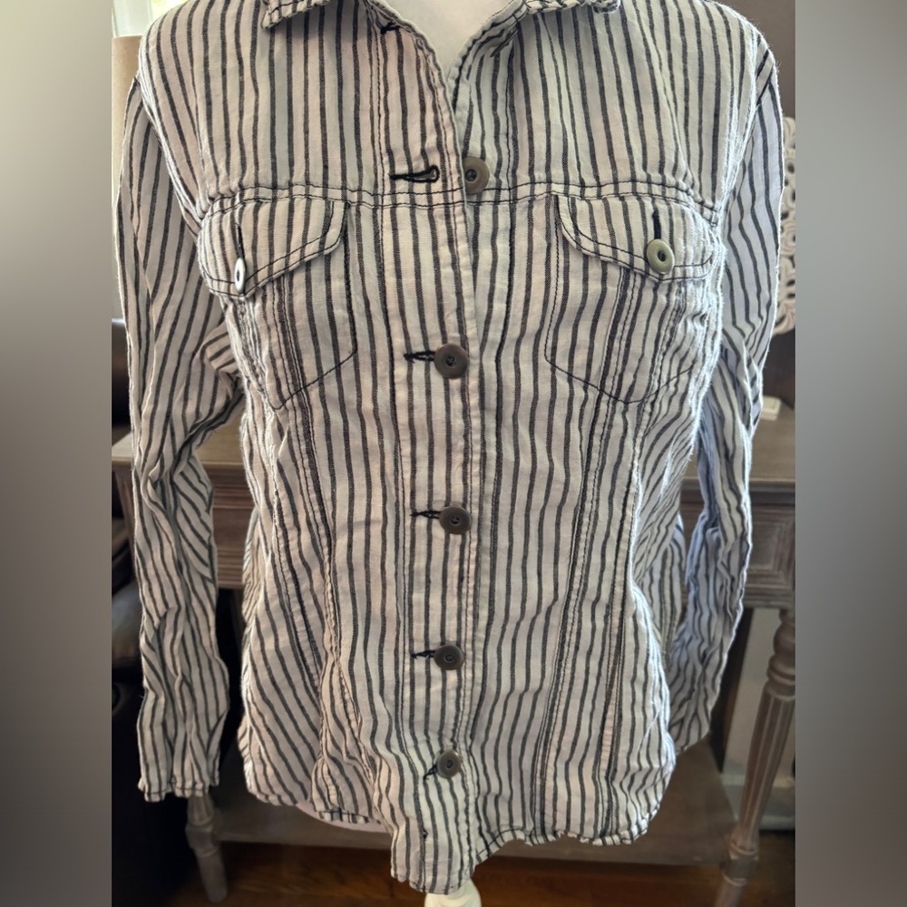 Chico’s Linen Striped Button Down - Picture 2 of 7